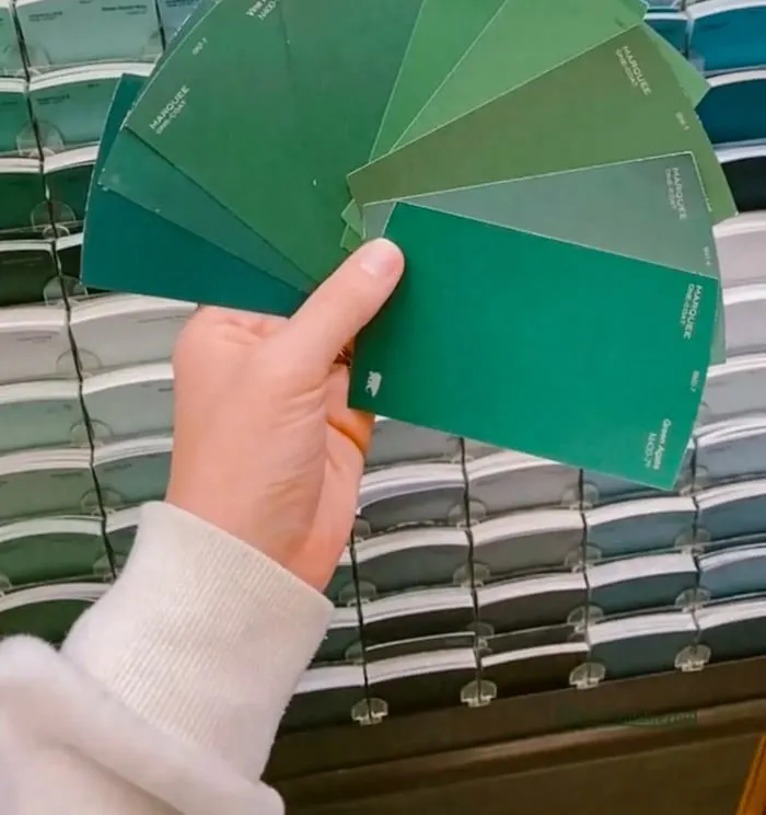Behr paint green paint color for a mudroom storage unit.