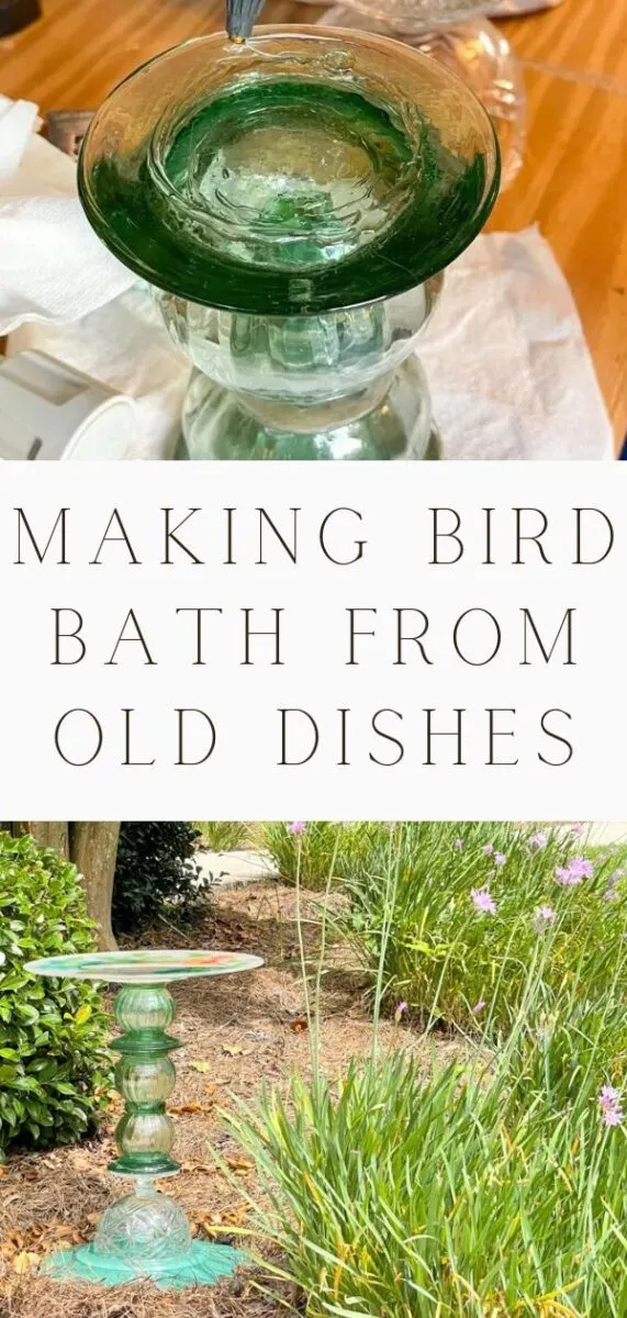 making bird bath from old dishes