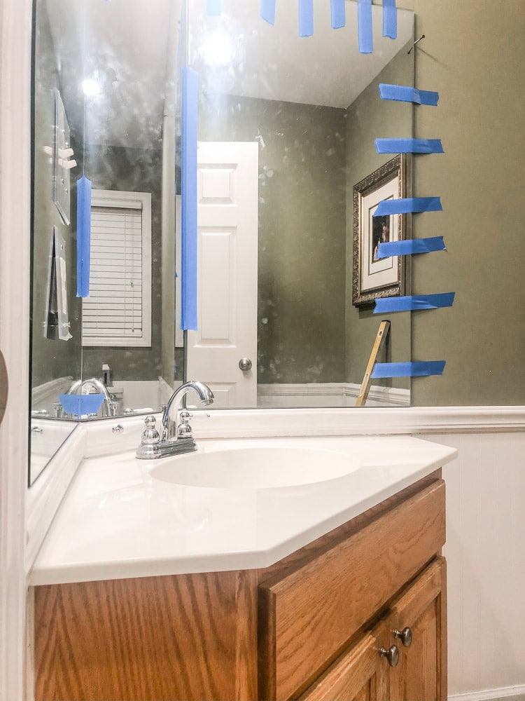 Small farmhouse white bathroom vanity mirror