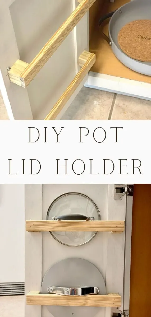 DIY pot lid holder for inside of cabinet door