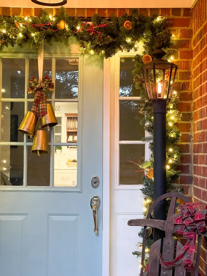 Traditional Christmas front porch decorating idea
