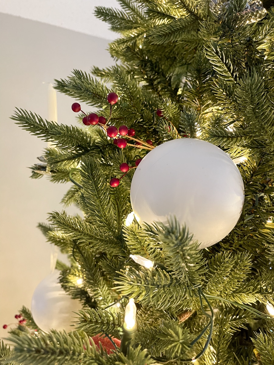 White Christmas ball ornaments by the Home Depot