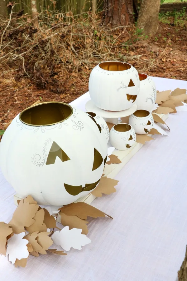 Happy white carved dollar store jack o lantern pumpkins