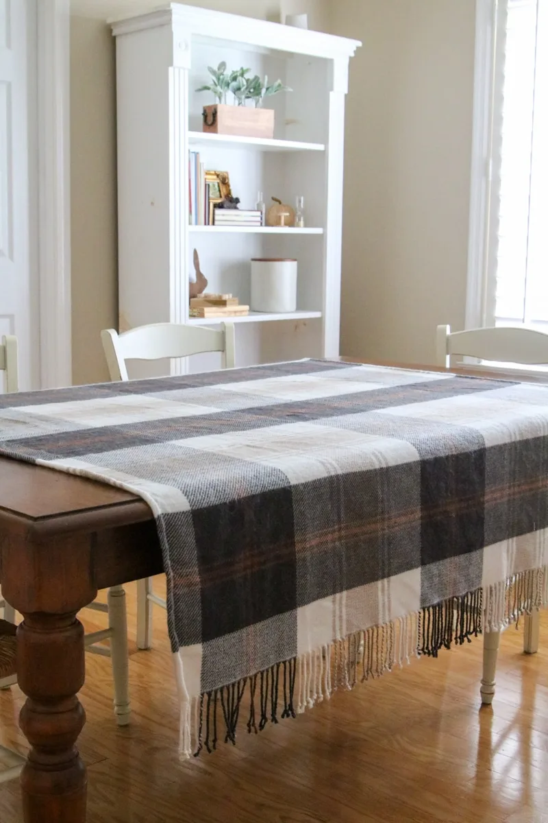 Thanksgiving tablescape with plaid blanket