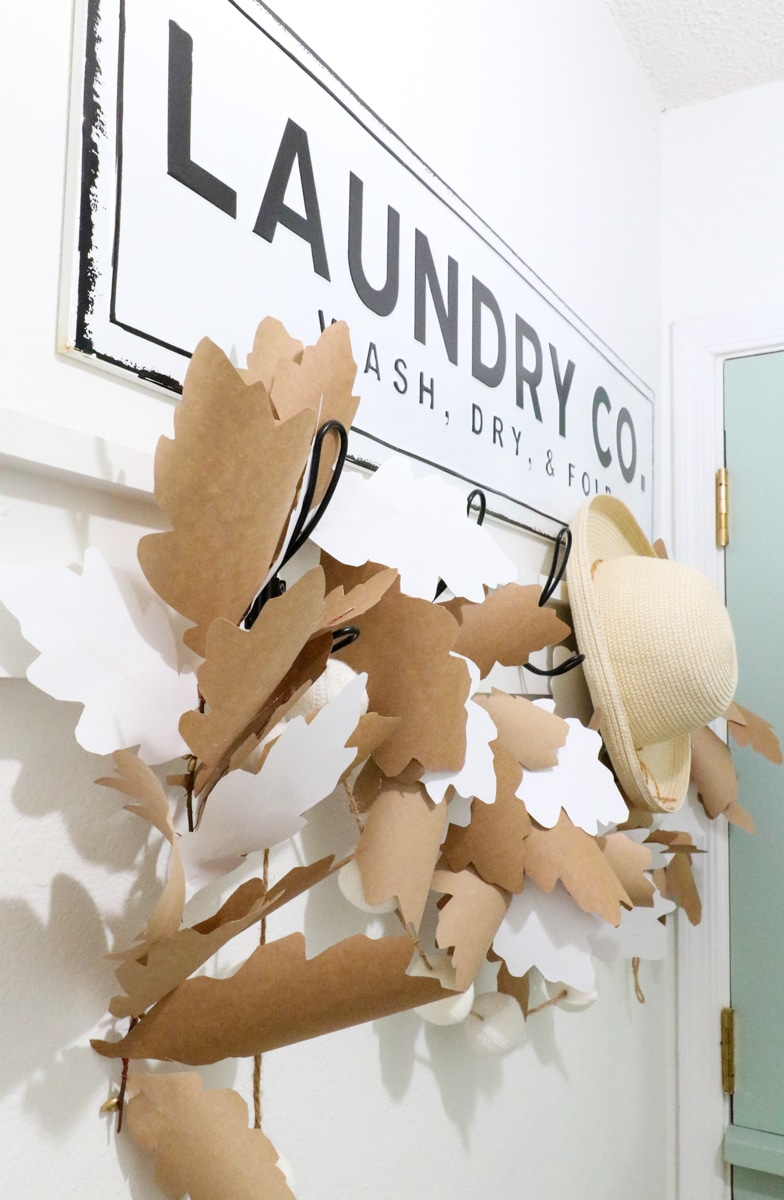 Fall paper decorations in a laundry room