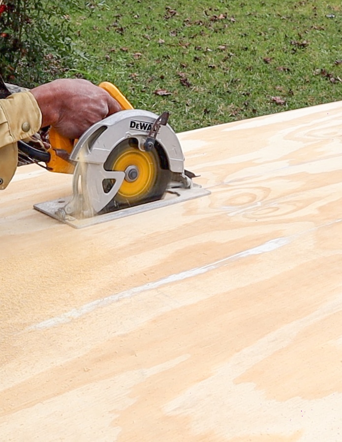 Cutting plywood for a shed loft