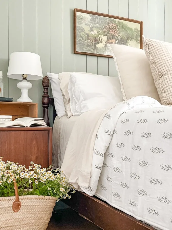 New vintage bedding with a block print pattern