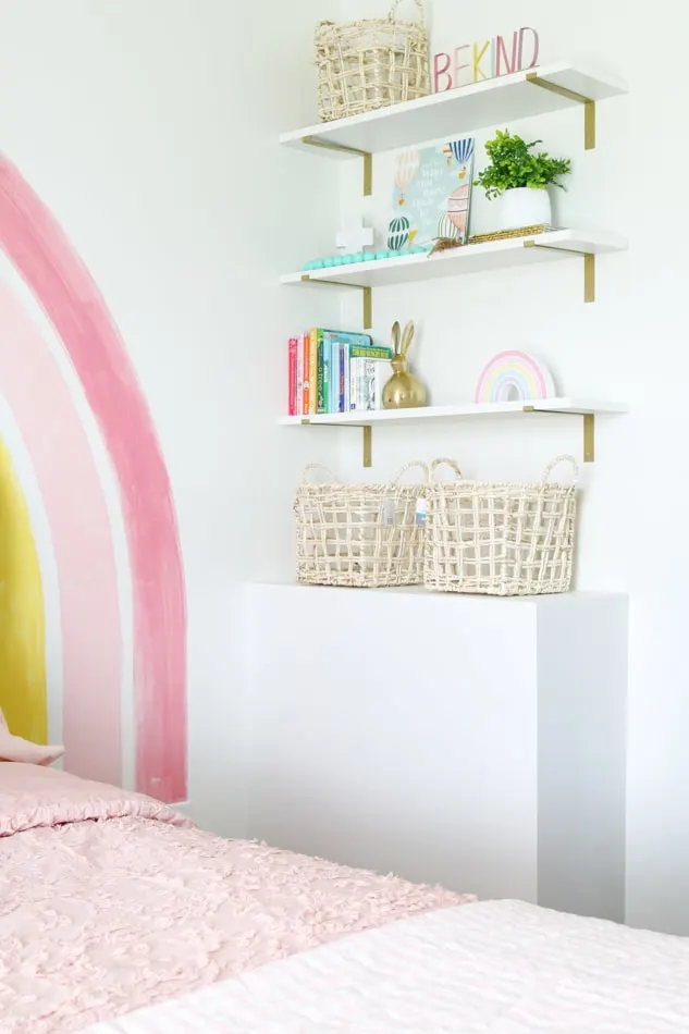 Little girls room wall decor ideas with shelves