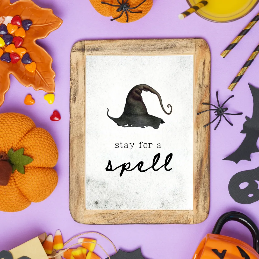 Stay for a spell witches hat Halloween printable