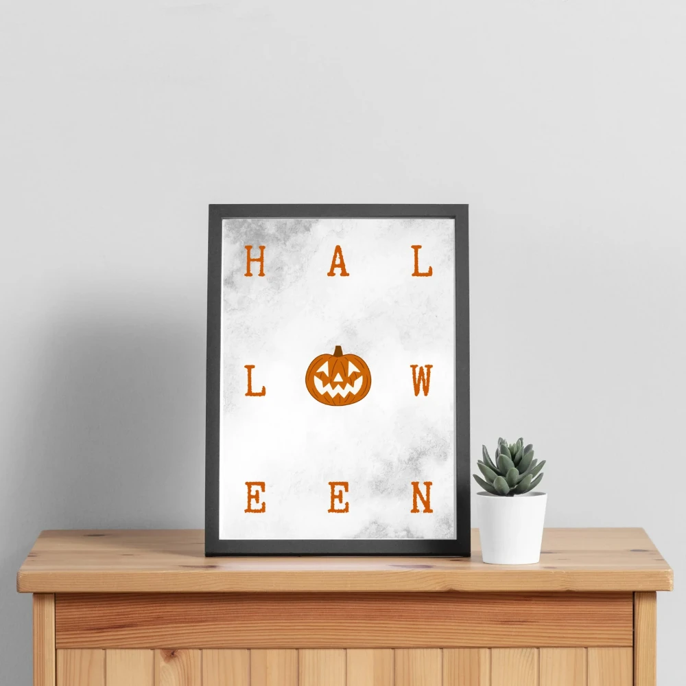 Halloween printable with orange jack o lantern