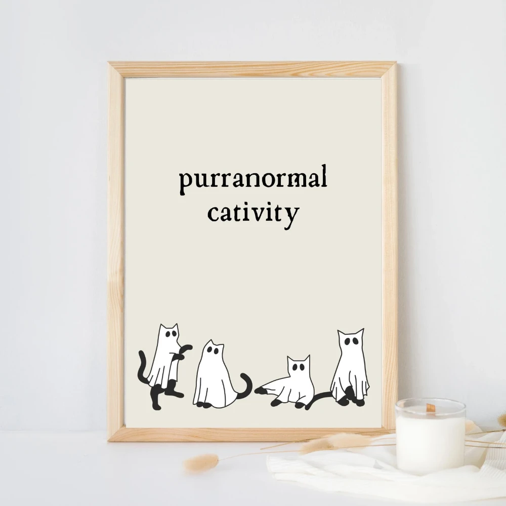 Cat lovers Halloween printable sign that says "purranormal cativity."