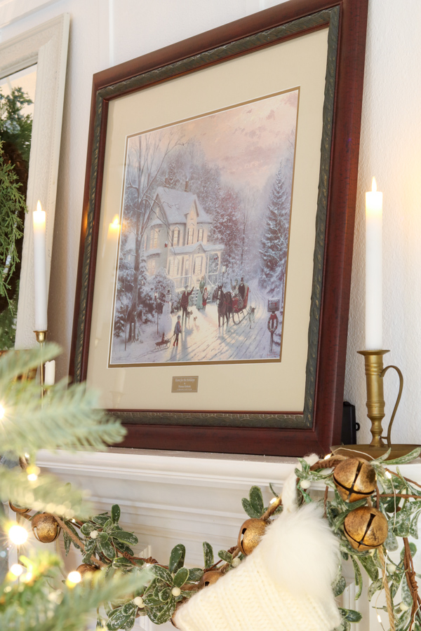 vintage Christmas print on the mantel