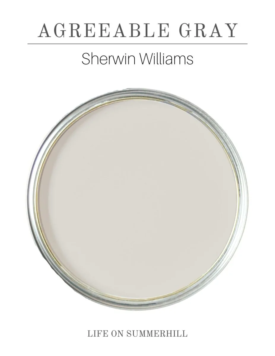 Light griege paint color called Agreeable Gray by Sherwin Williams