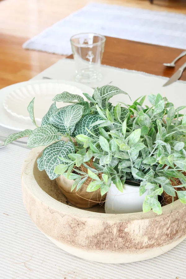 Easter centerpiece using artificial house plants