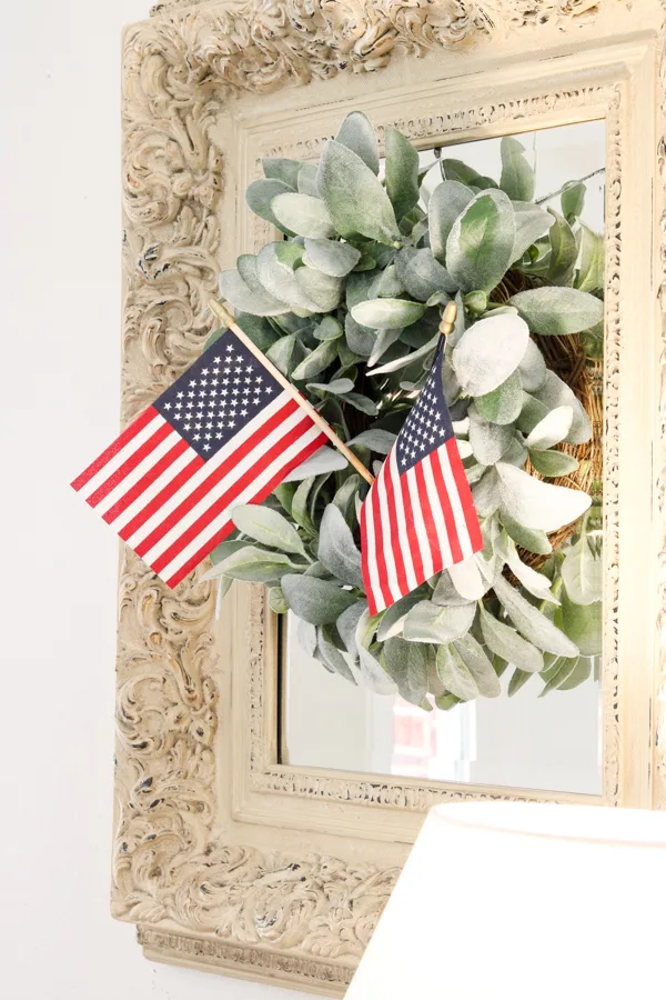 American stick flags in a wreath
