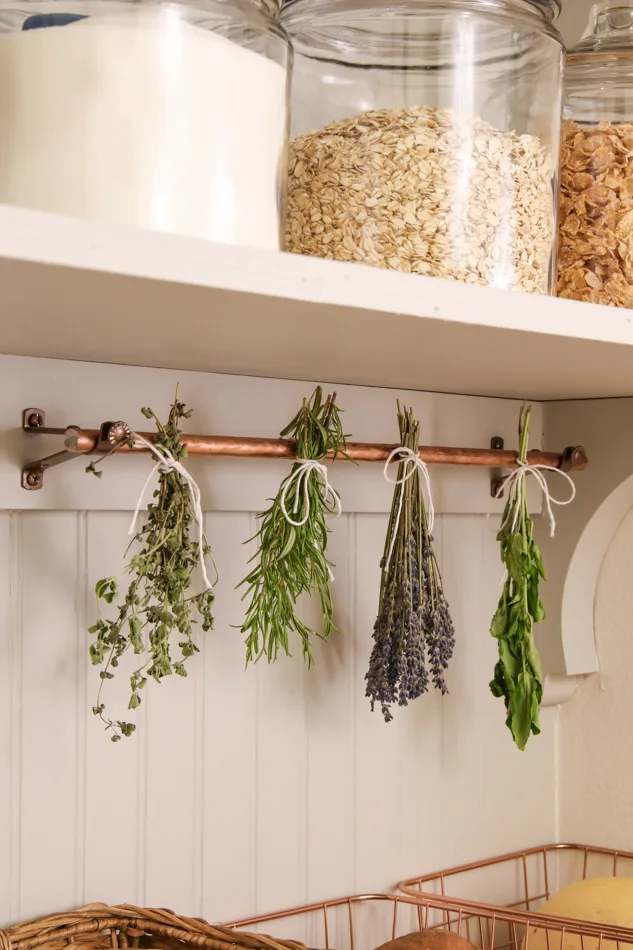 Lavender and herb hanger in a vintage pantry