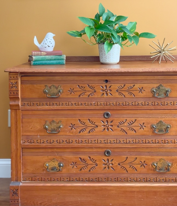 Eastlake chest refinished with stain without stripping