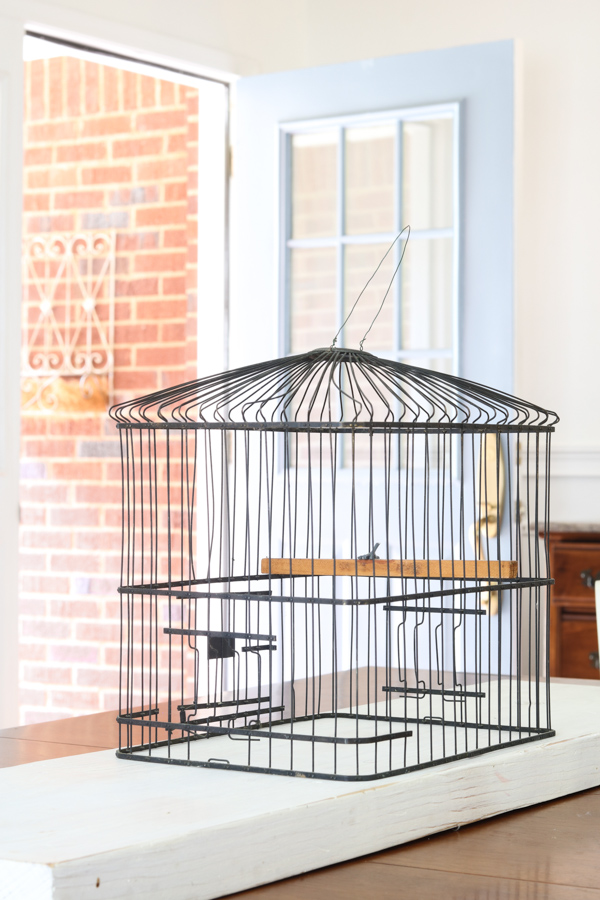 vintage bird cage decoration from thirft store