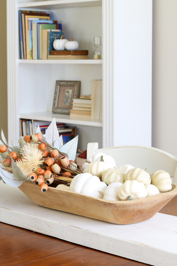 Add warm colors for fall with wood like this dough bowl