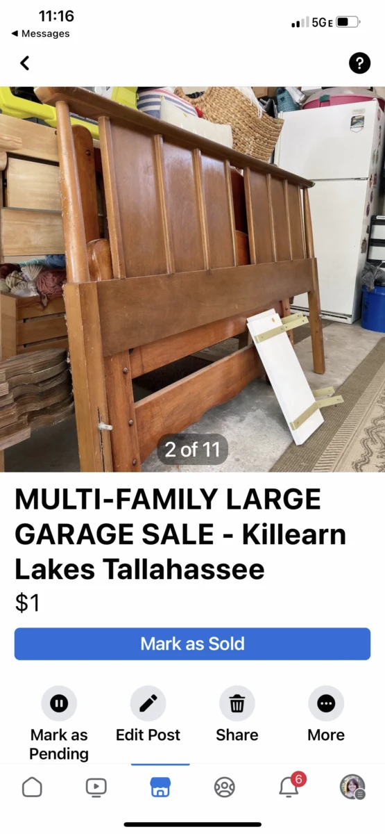 Facebook marketplace garage sale listing example
