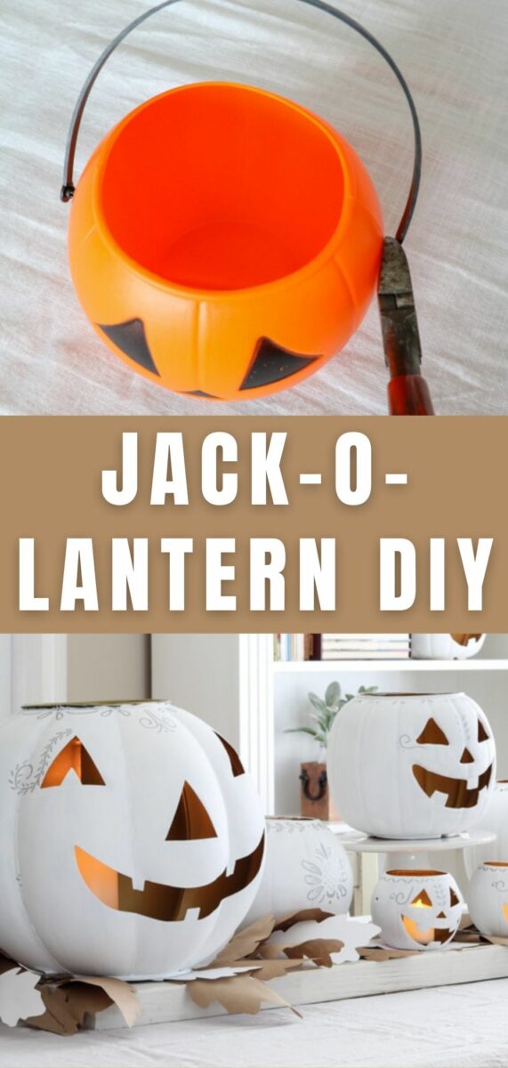 Easy dollar store halloween diy using plastic jack o lanterns and craft them into beautiful white candle holders