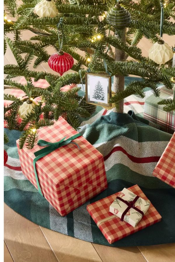 Green, white and red Christmas tree skirt by Joanna Gaines Heath and Hand with Magnolia at Target
