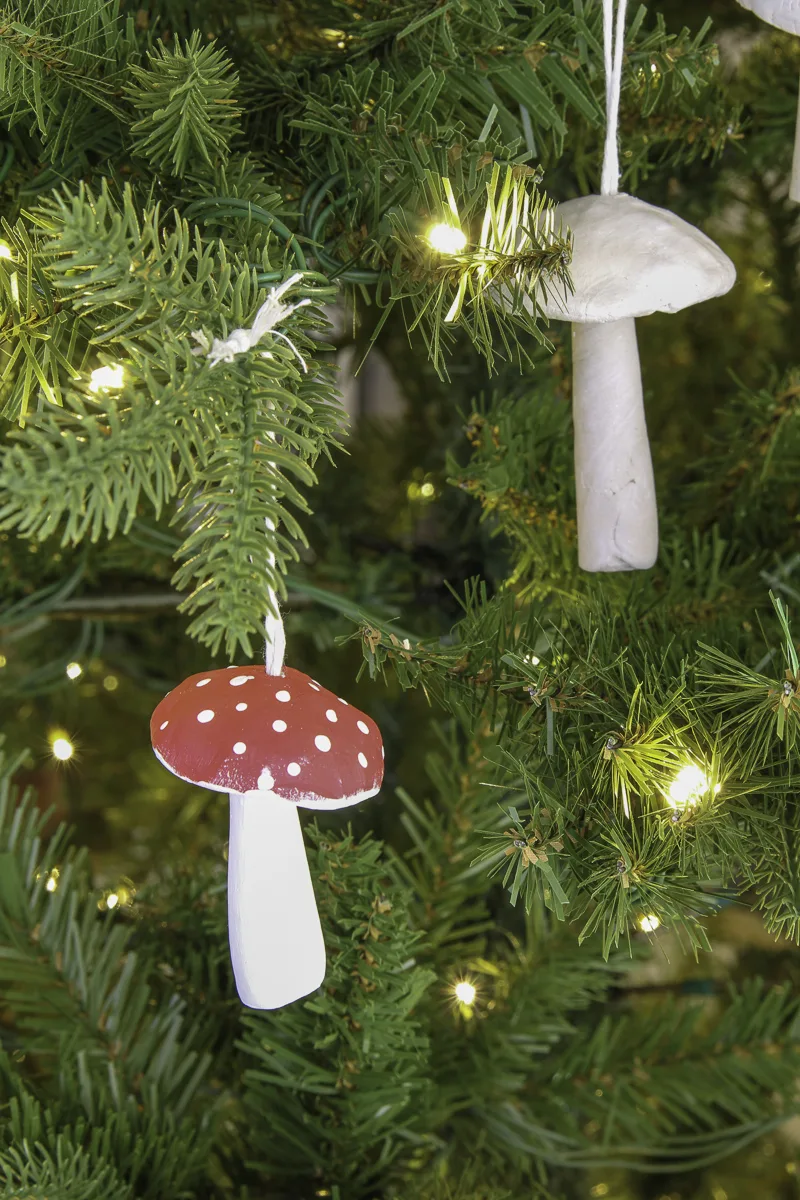 DIY clay mushroom Christmas ornaments