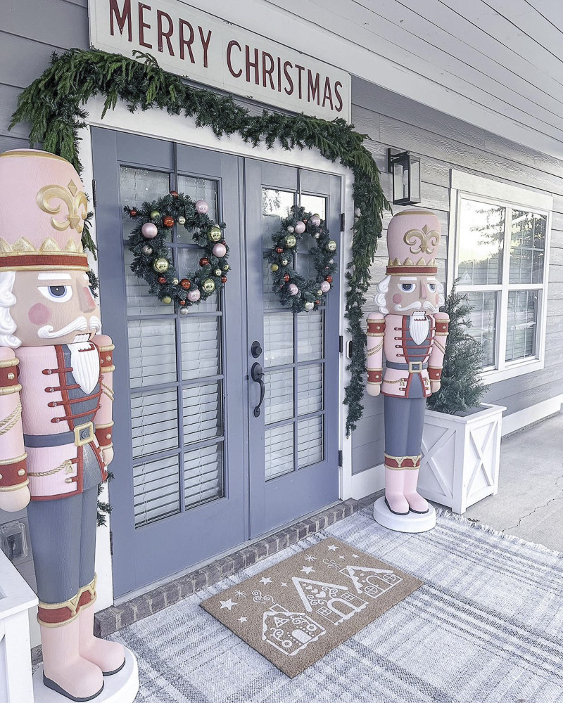 Large Nutcracker decorations from Walmart painted pastel colors