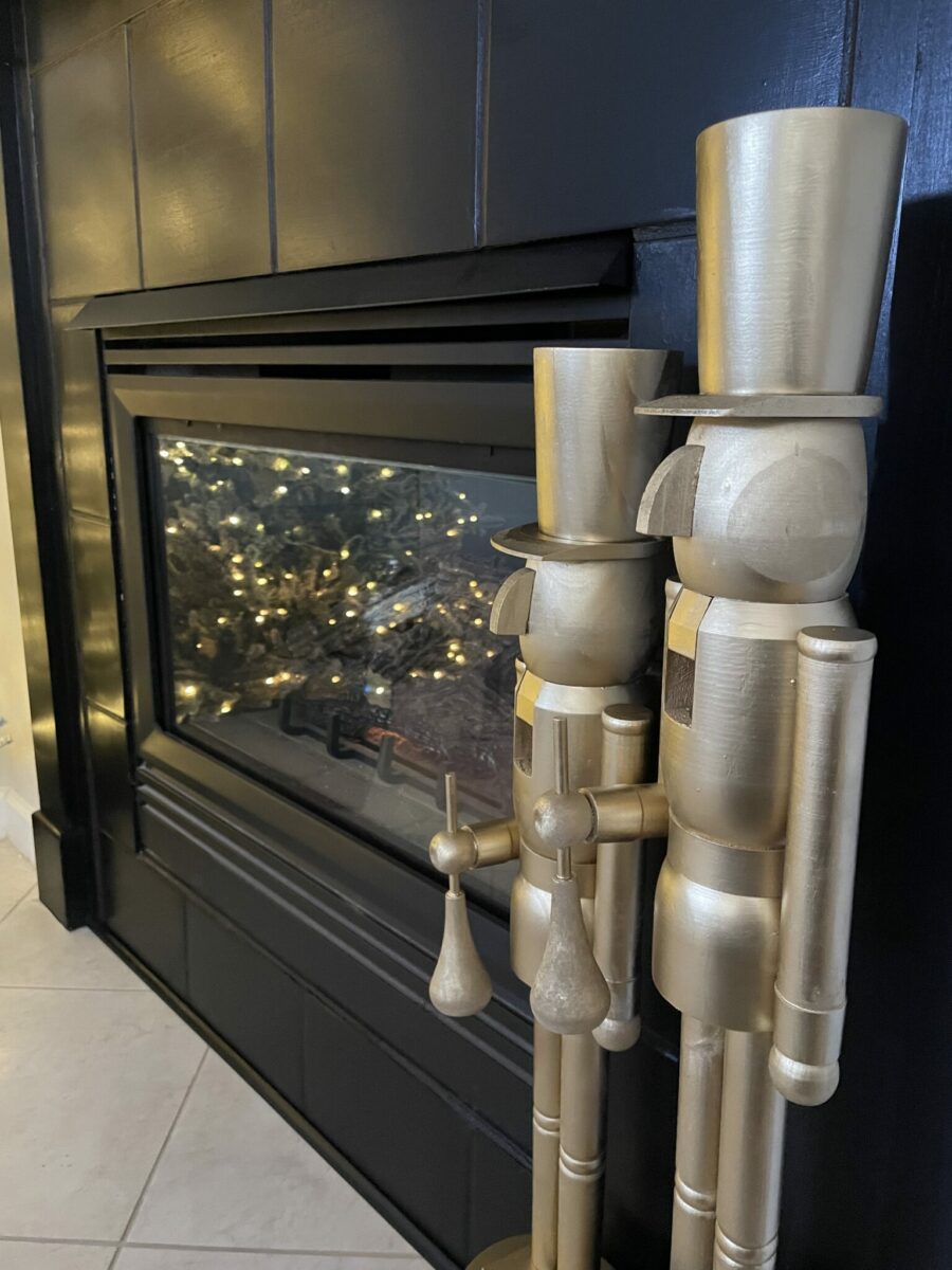 Spray paint large nutcrackers for a fireplace decoration