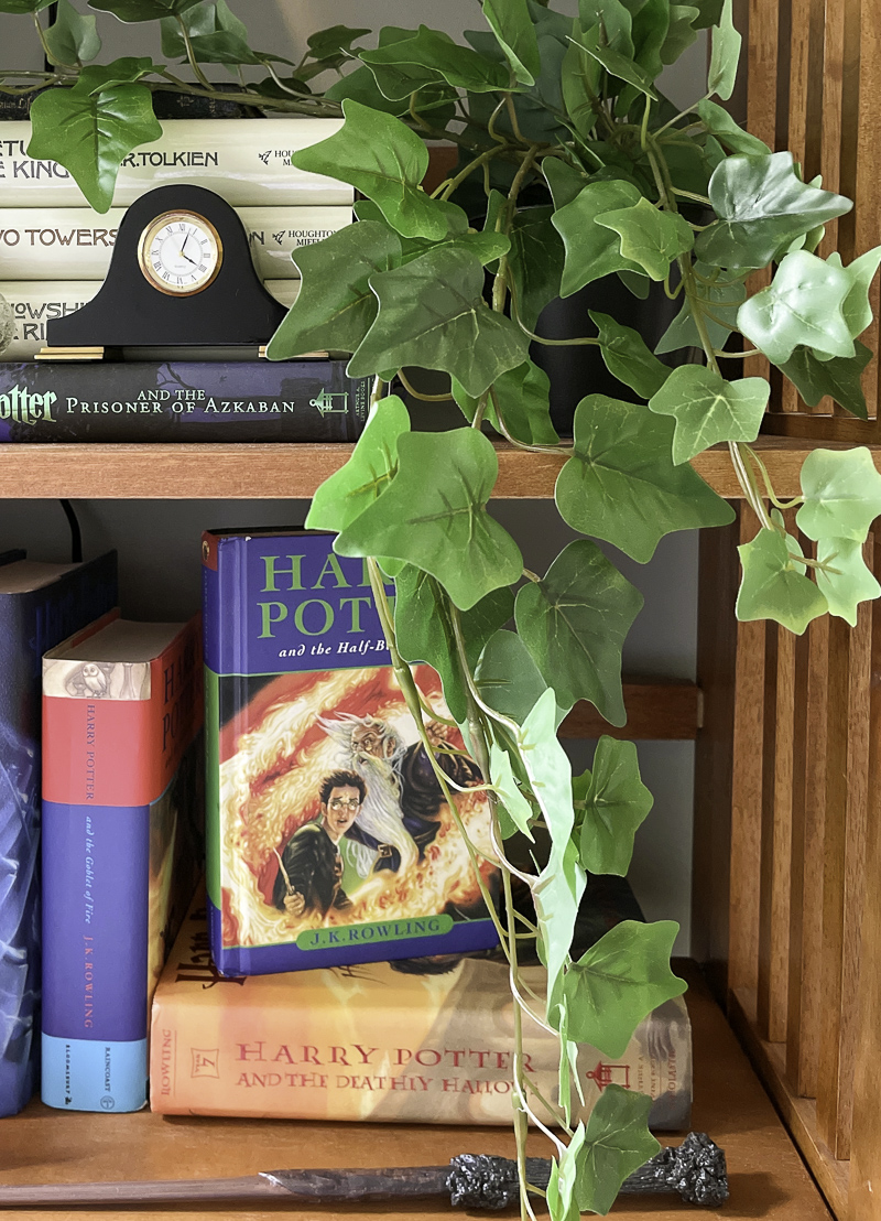 Decorating shelves with Harry Potter decor