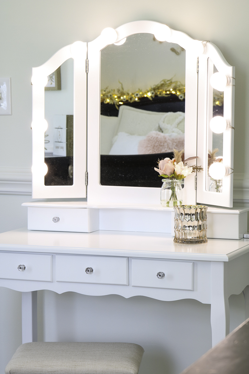 Preteen boho minimalist bedroom  white vanity decorations