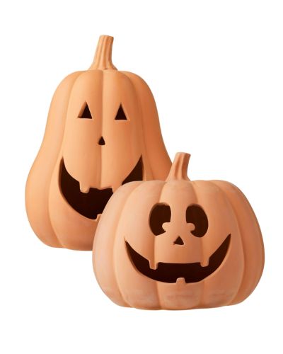 Pottery Barn dupe terra cotta jack o lanterns at Walmart.