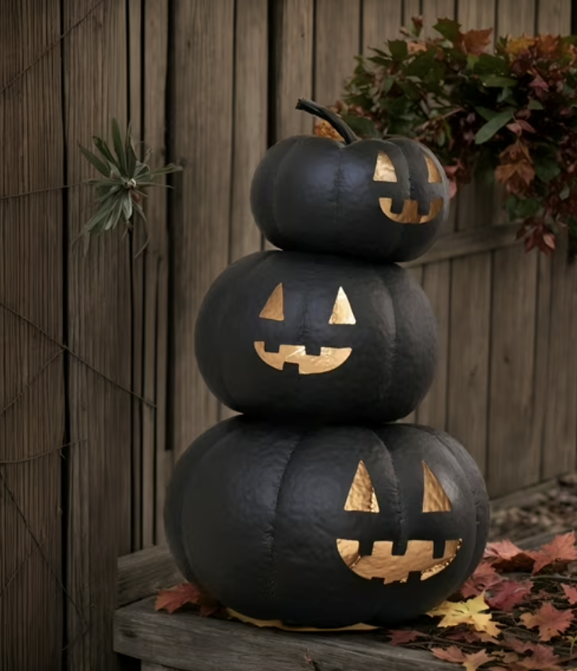 Metal black stack jack o lanterns