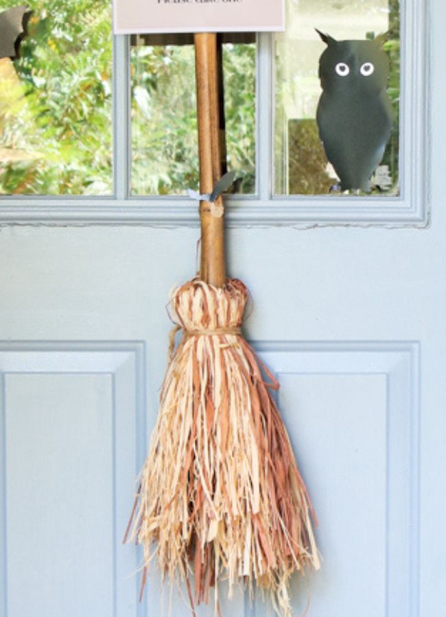 DIY witch broom front door decorations