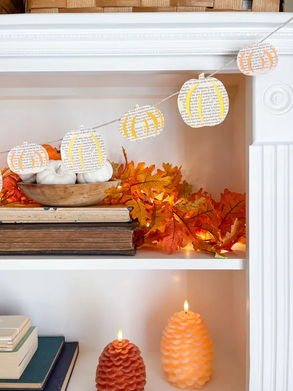 Fall decor ideas using this book page pumpkin garland craft