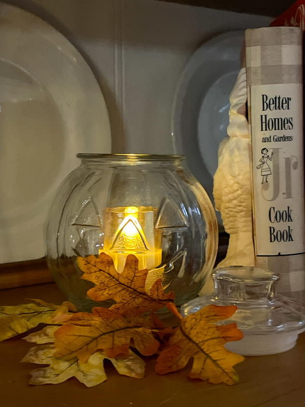 Lighting idea for Halloween using a glass jack o lantern