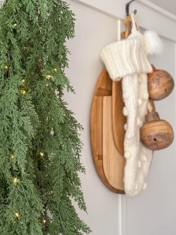 Decorating with My Texas House garland and wooden bells