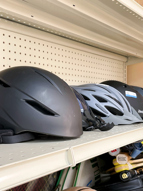 Helmets on display at Goodwill.  