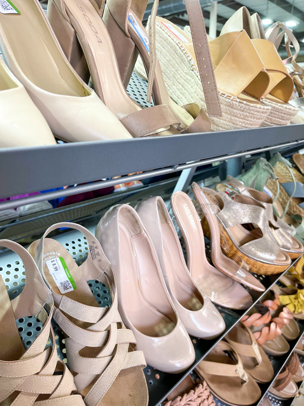 Rack of shoes at Goodwill