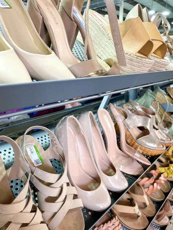 Rack of shoes at Goodwill