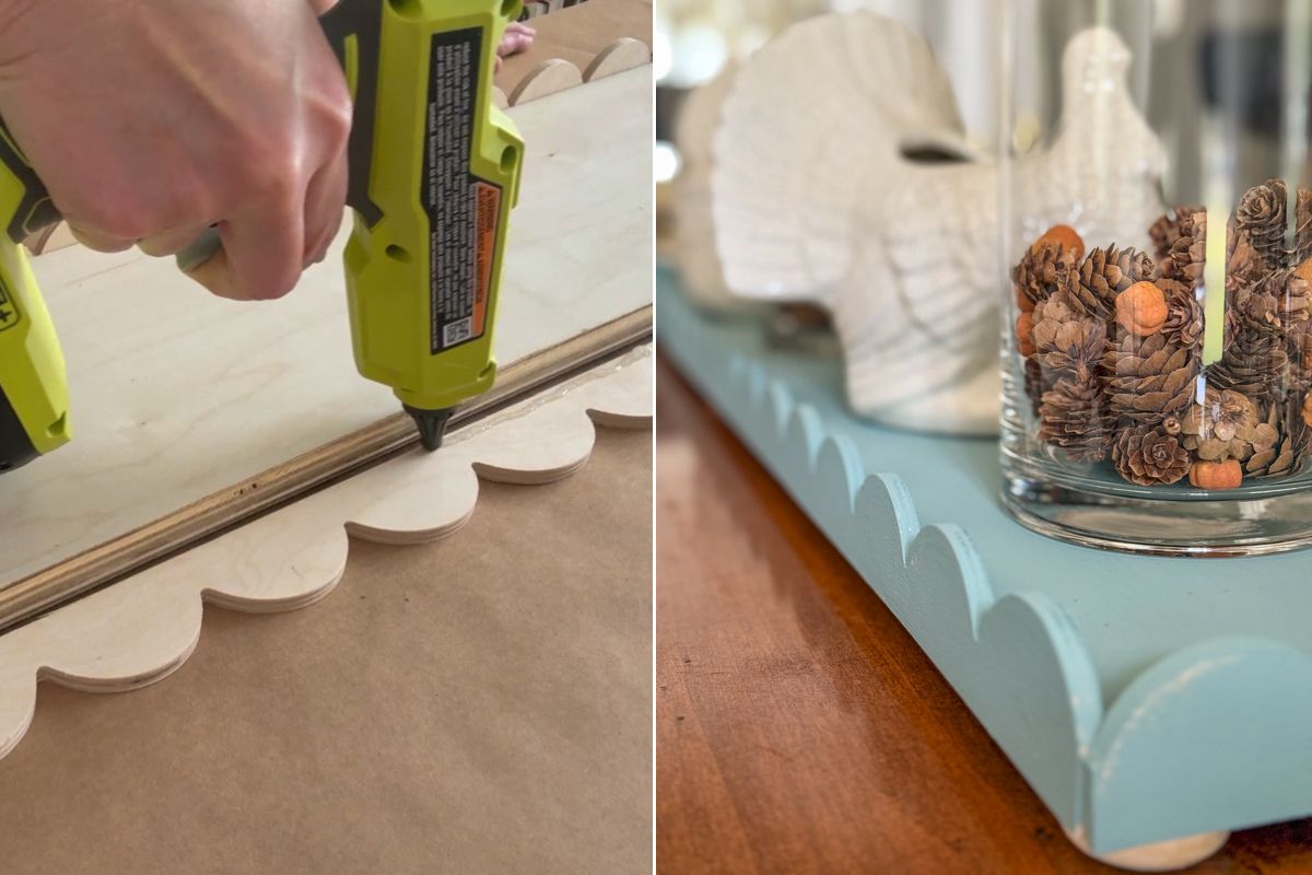 DIY decorative Wood Tray with scalloped edges