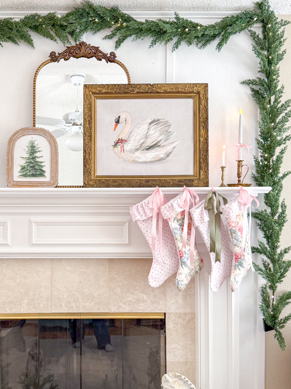 Christmas mantel with pastel christmas decor