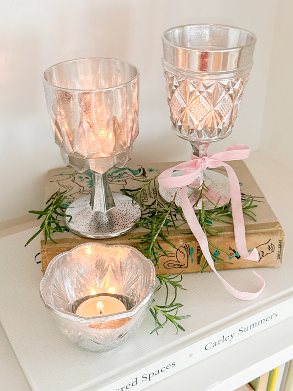 add candles to your DIY Mercury Glass Candle Holder