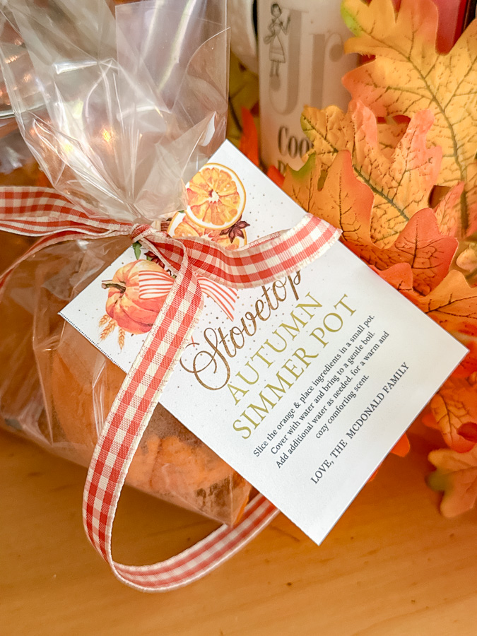 Fall simmer pot gift bags filled with ingredients to make.