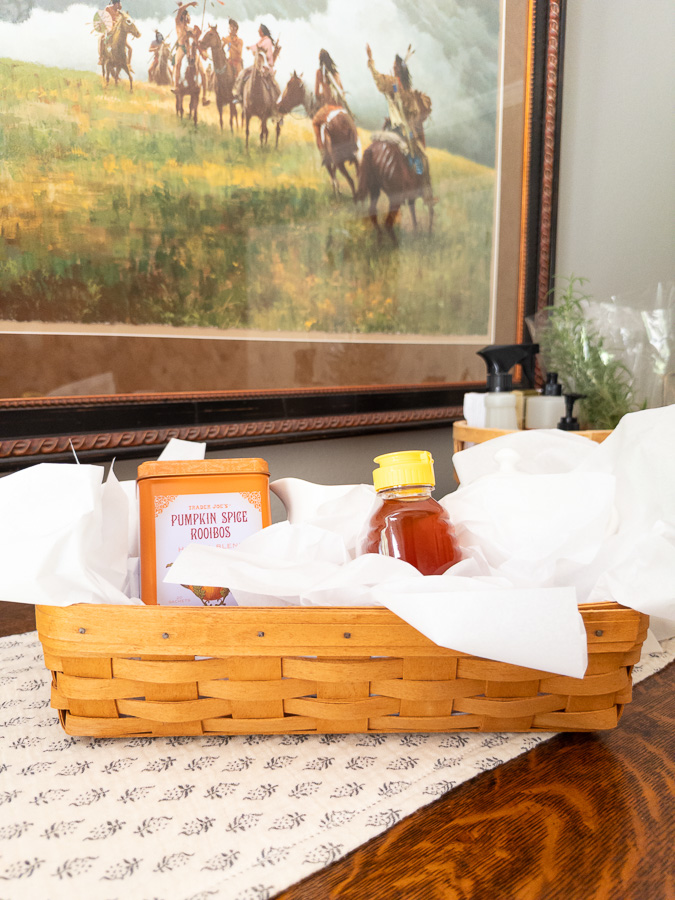 DIY tea housewarming basket idea for new neighbors or friends