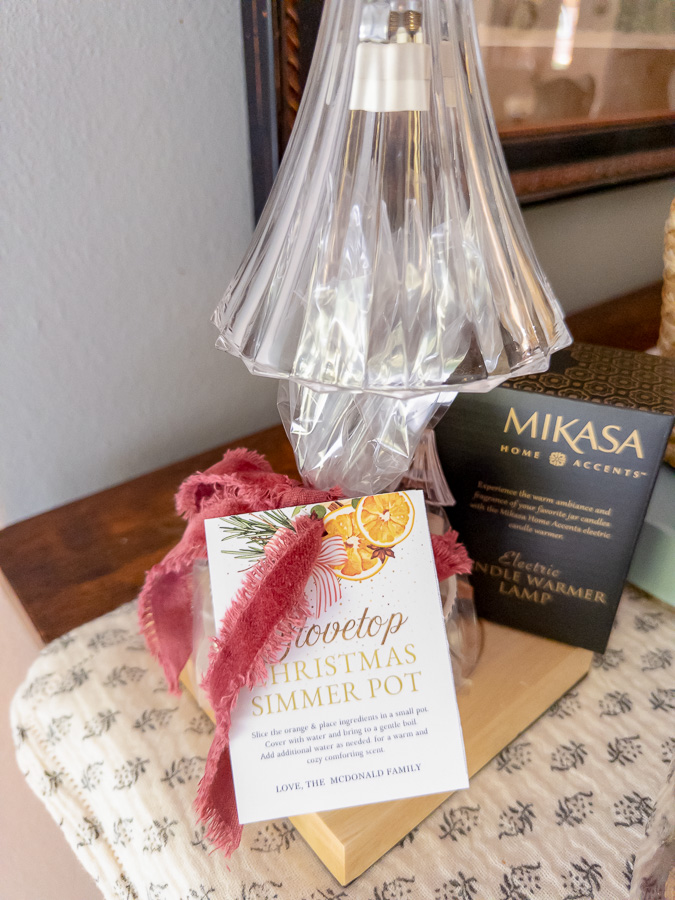 Candle warmer with vintage teacup filled with simmer pot DIY gift