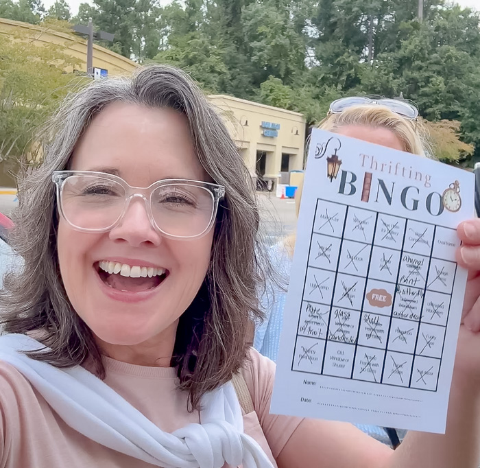 A woman sharing her thifting bingo card