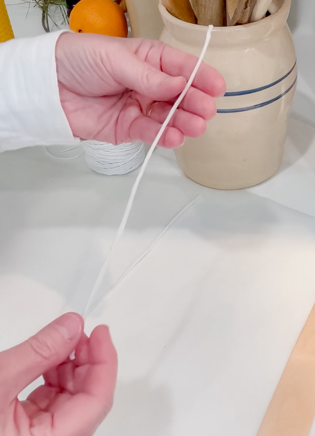 Handmade candle wick made from beeswax and 100% cotton twine