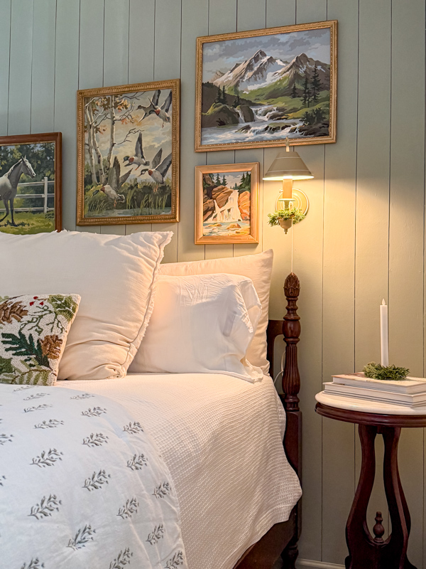 Bedroom with paint by number gallery wall