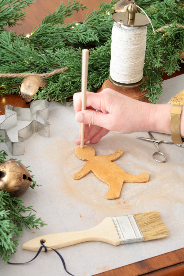 Add a hole on the top of the airdry clay gingerbread man ornament